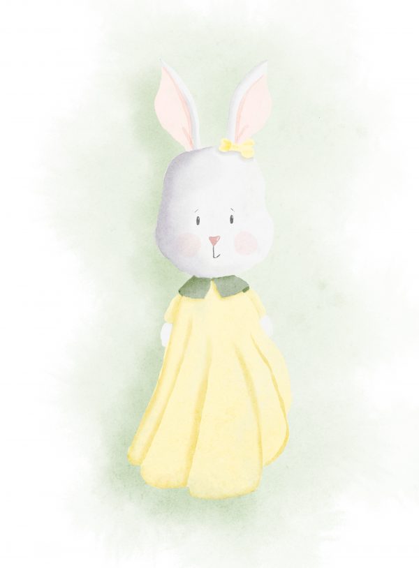 A watercolor-style illustrator of a little bunny girl.