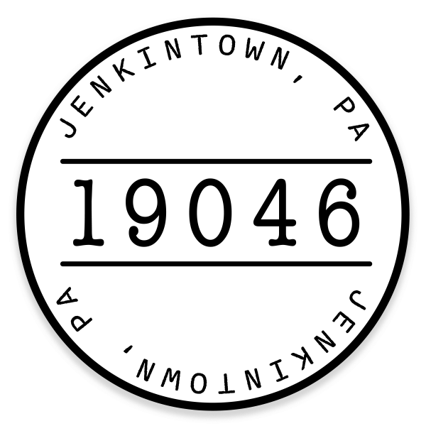 Jenkintown ZIP code, 19046, with "Jenkintown, PA" around it in a circle.