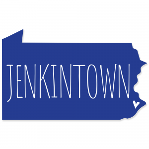 A sticker in the shape of Pennsylvania with a heart over Jenkintown in the lower right corner.